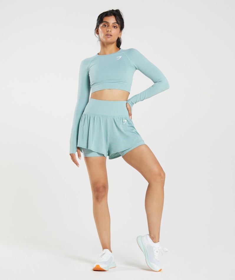 Gymshark Vital Sømløs 2.0 2-i-1 Shorts Perleblå Marl