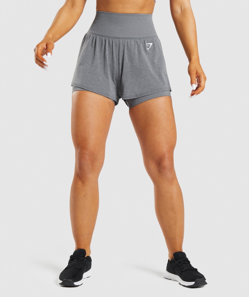Gymshark Vital Sømløs 2.0 2-i-1 Shorts Smokey Grey Mergel