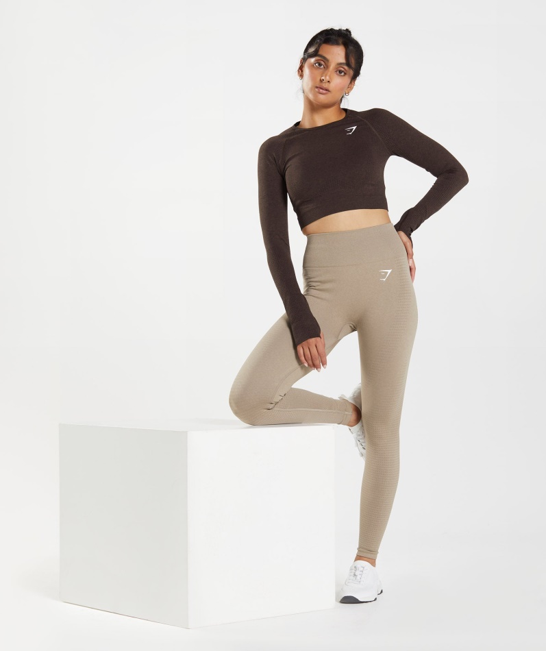 Gymshark Vital Sømløs 2.0 Crop Top Kirsebærbrun Mergel