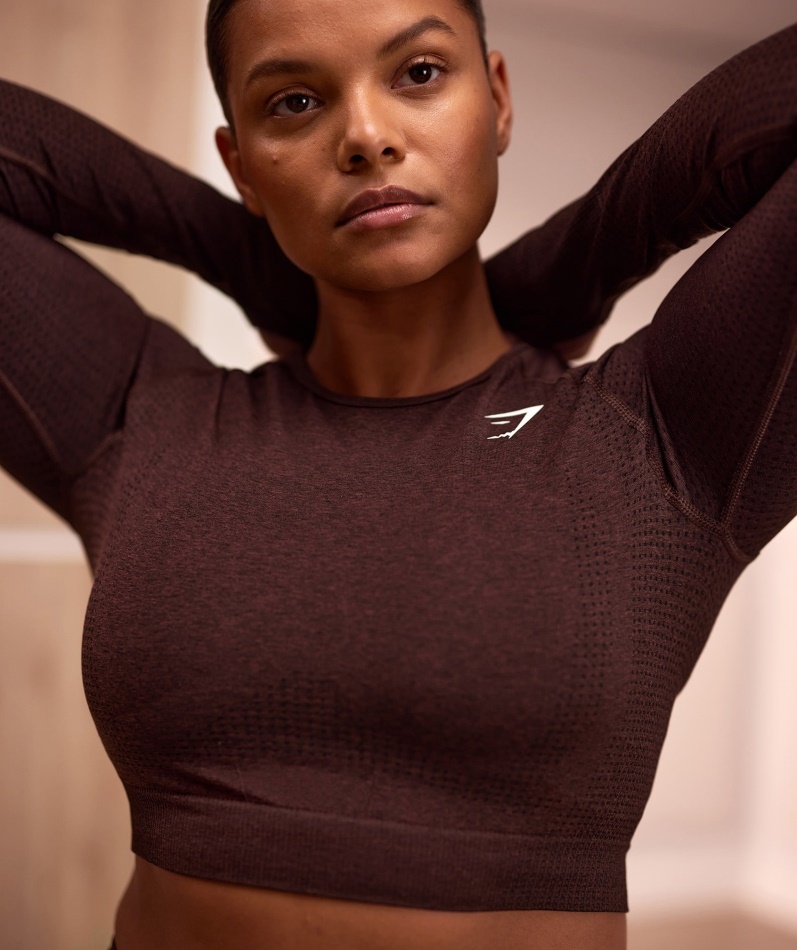 Gymshark Vital Sømløs 2.0 Crop Top Kirsebærbrun Mergel