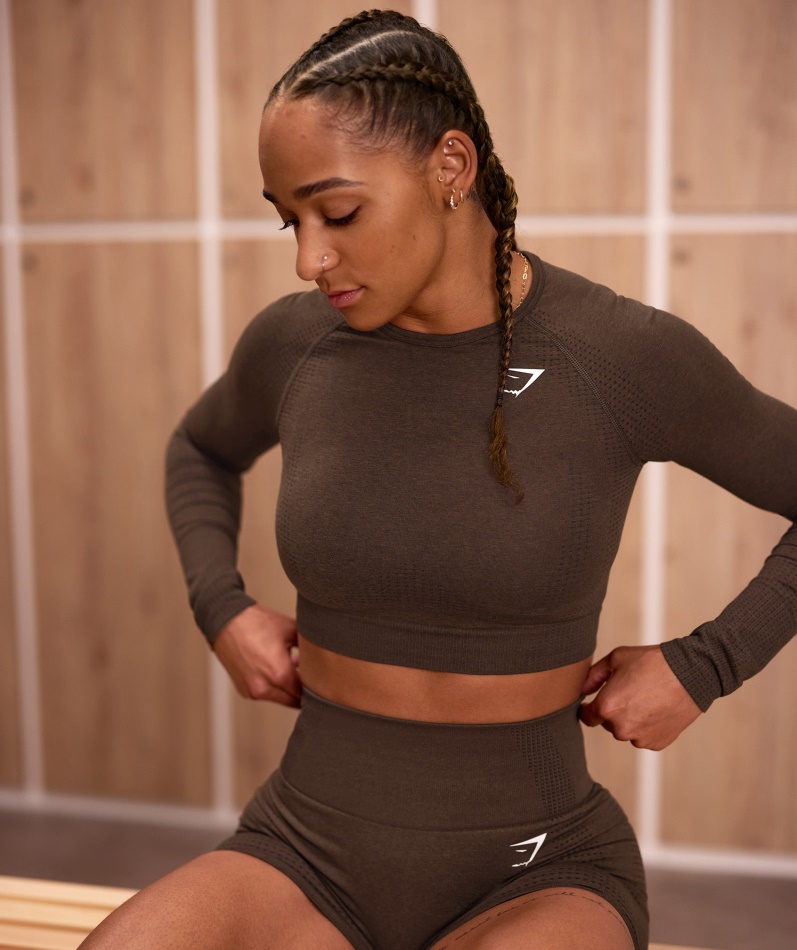 Gymshark Vital Sømløs 2.0 Crop Top Espresso Mergel