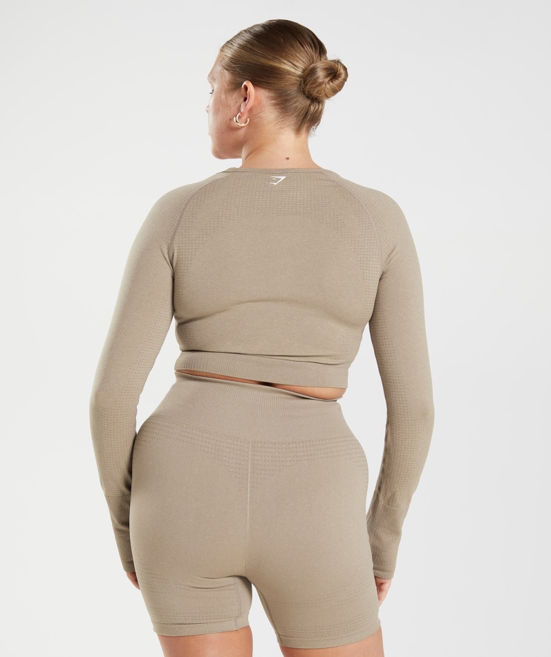 Gymshark Vital Sømløs 2.0 Crop Top Vaniljebrun Mergel