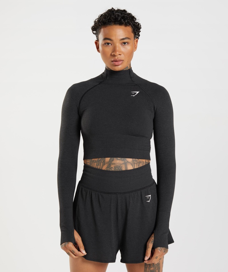 Gymshark Vital Sømløs 2.0 Midi Topp Svart Mergel Med Høy Hals