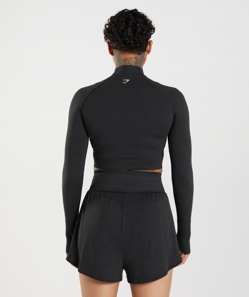 Gymshark Vital Sømløs 2.0 Midi Topp Svart Mergel Med Høy Hals