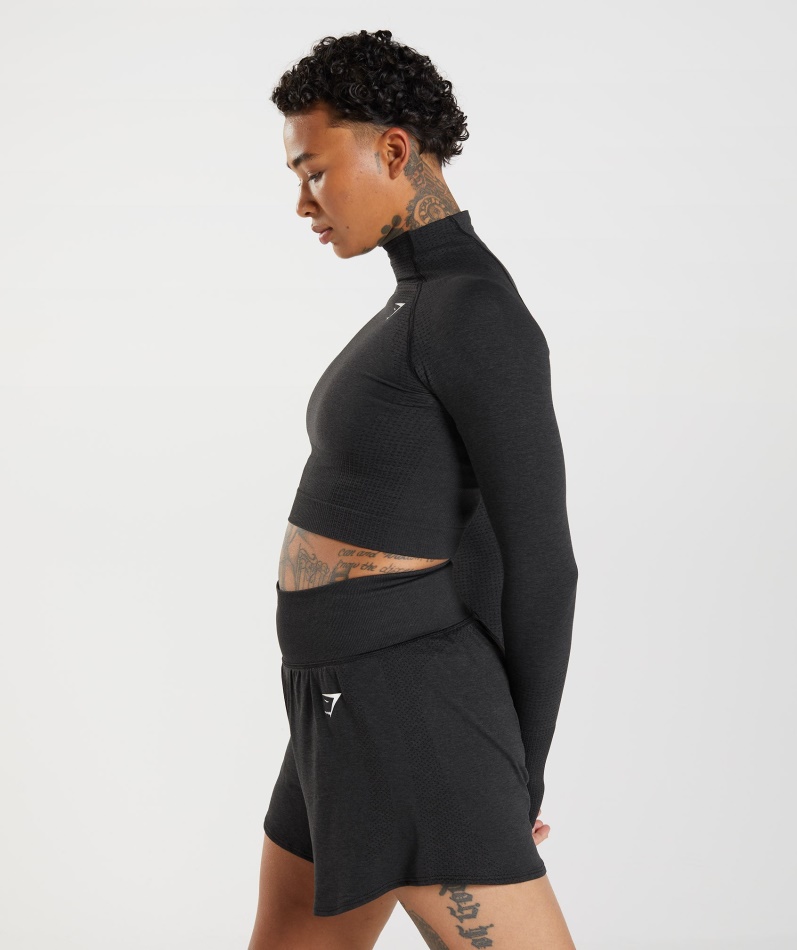 Gymshark Vital Sømløs 2.0 Midi Topp Svart Mergel Med Høy Hals