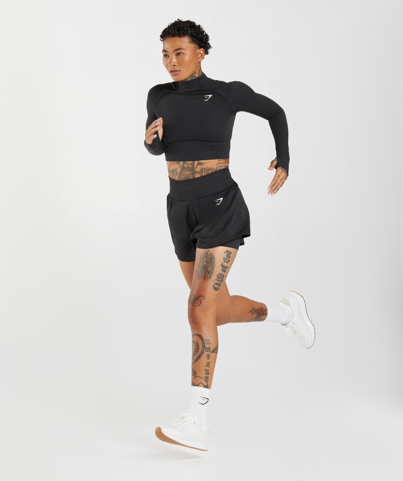 Gymshark Vital Sømløs 2.0 Midi Topp Svart Mergel Med Høy Hals
