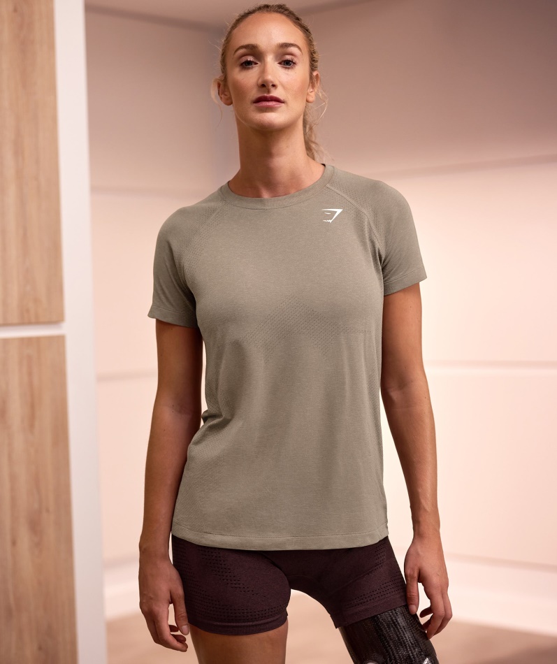 Gymshark Vital Sømløs 2.0 Lys T-skjorte Vaniljebrun Mergel