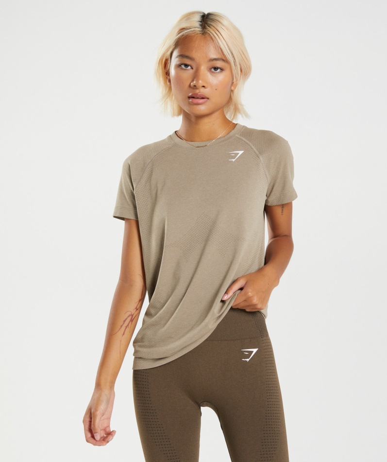 Gymshark Vital Sømløs 2.0 Lys T-skjorte Vaniljebrun Mergel