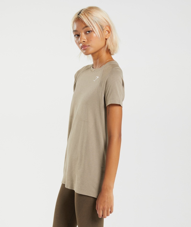 Gymshark Vital Sømløs 2.0 Lys T-skjorte Vaniljebrun Mergel