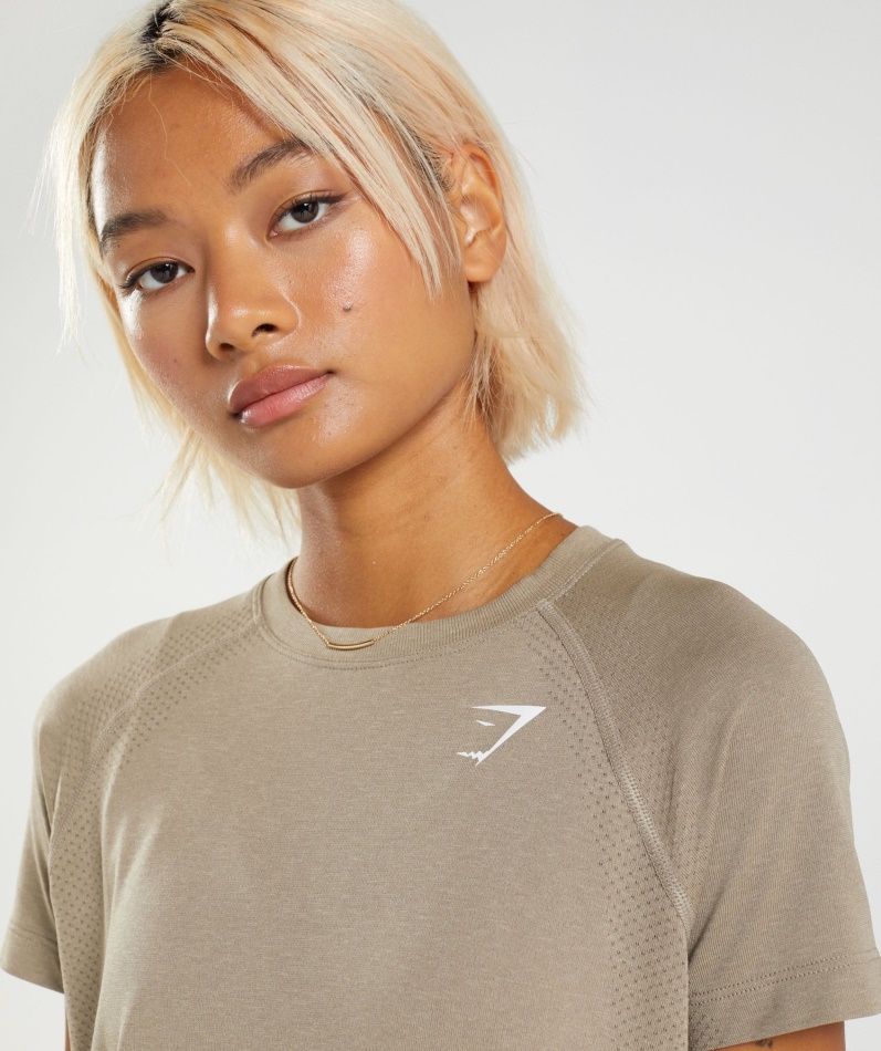 Gymshark Vital Sømløs 2.0 Lys T-skjorte Vaniljebrun Mergel