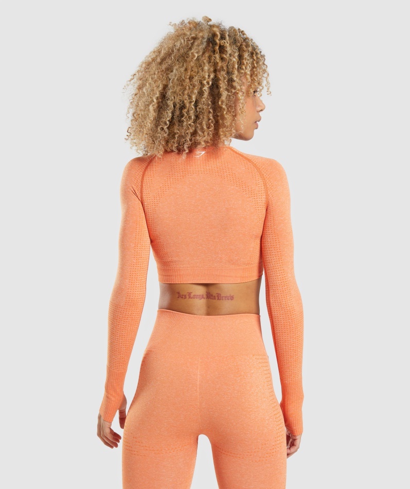 Gymshark Vital Sømløs 2.0 Langermet Crop Top Aprikos Oransje Mergel
