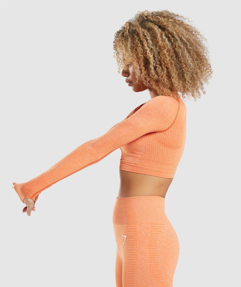Gymshark Vital Sømløs 2.0 Langermet Crop Top Aprikos Oransje Mergel
