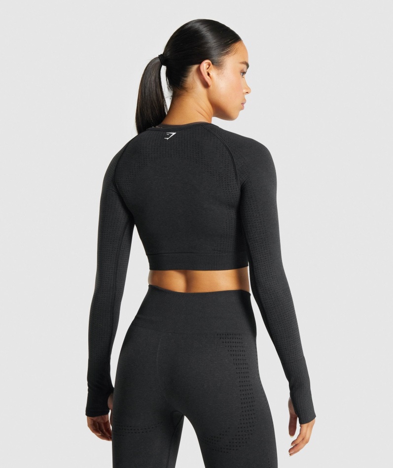 Gymshark Vital Sømløs 2.0 Langermet Crop Top Svart Mergel
