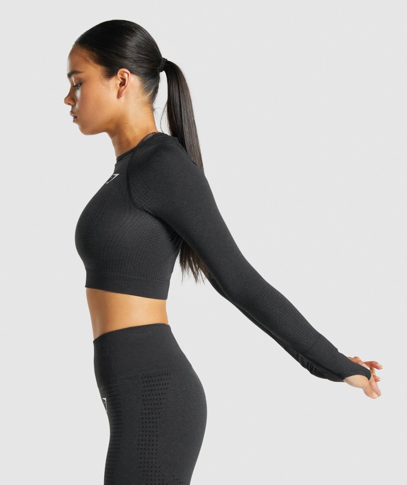 Gymshark Vital Sømløs 2.0 Langermet Crop Top Svart Mergel
