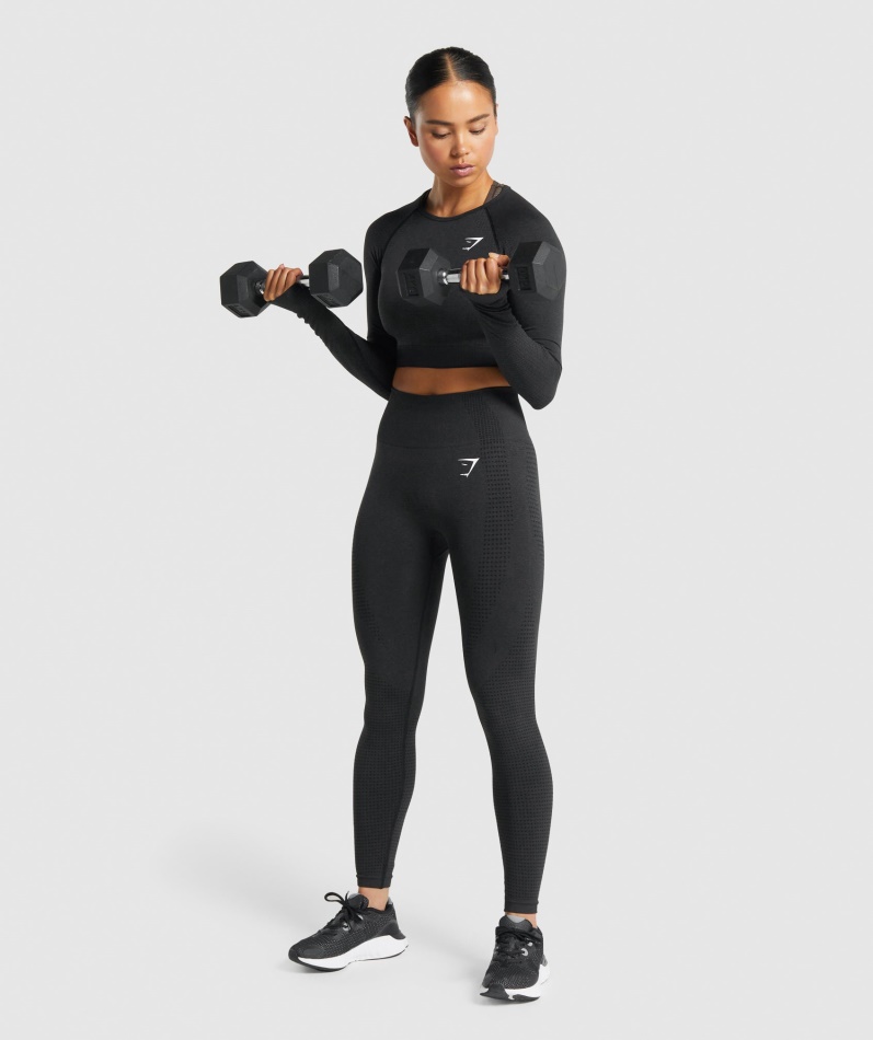 Gymshark Vital Sømløs 2.0 Langermet Crop Top Svart Mergel