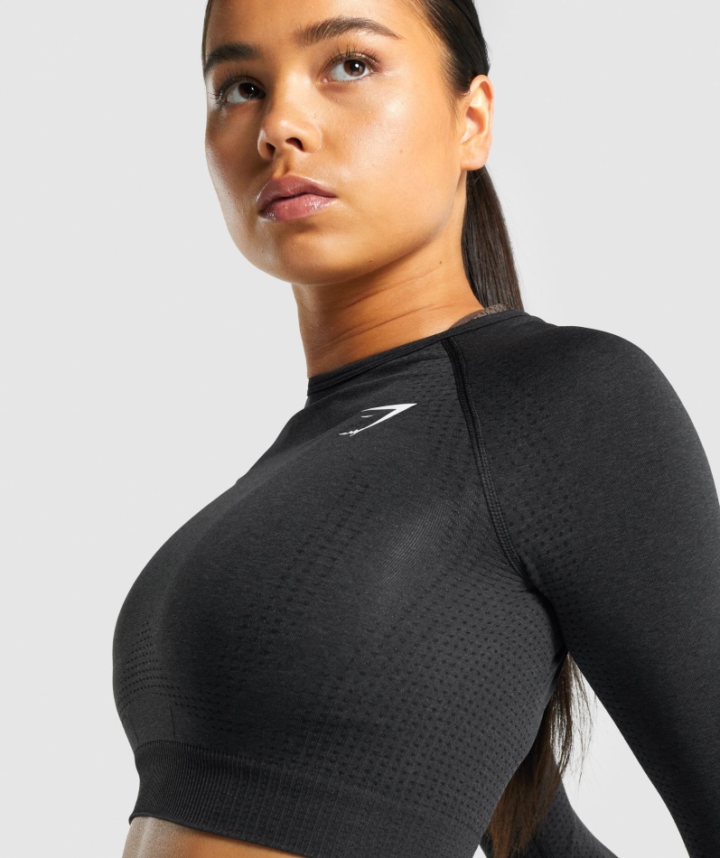 Gymshark Vital Sømløs 2.0 Langermet Crop Top Svart Mergel