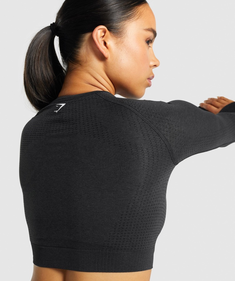 Gymshark Vital Sømløs 2.0 Langermet Crop Top Svart Mergel
