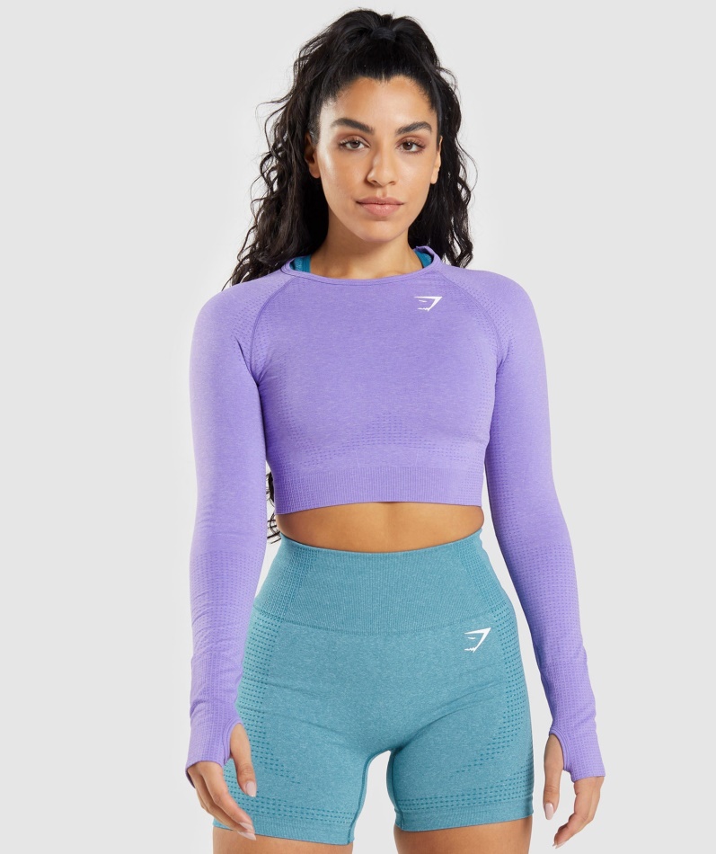 Gymshark Vital Sømløs 2.0 Langermet Crop Top Lys Lilla Mergel