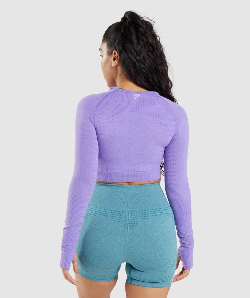 Gymshark Vital Sømløs 2.0 Langermet Crop Top Lys Lilla Mergel