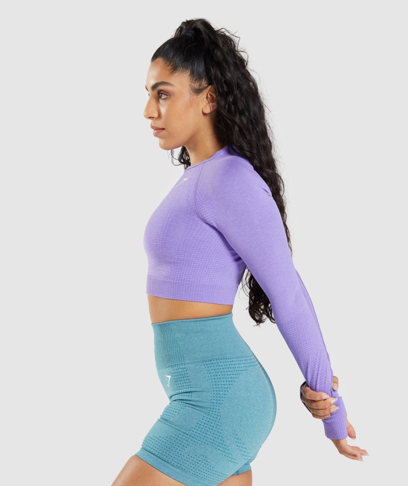 Gymshark Vital Sømløs 2.0 Langermet Crop Top Lys Lilla Mergel