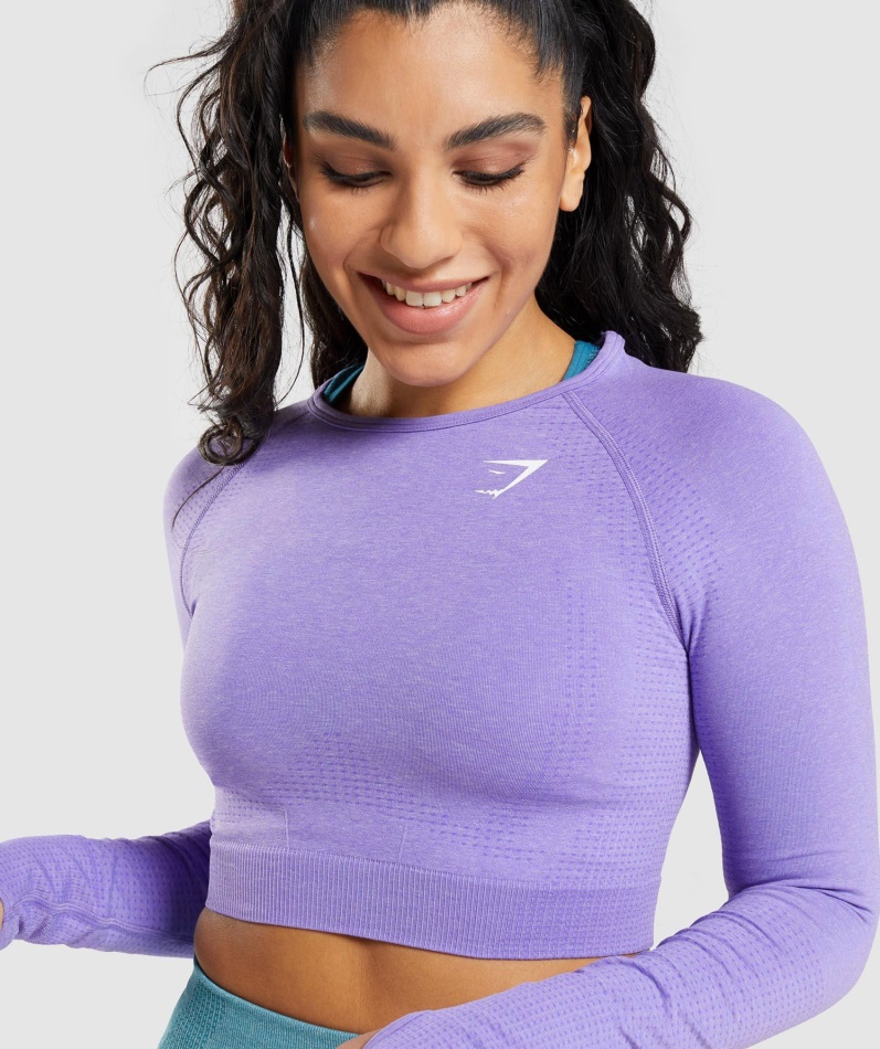 Gymshark Vital Sømløs 2.0 Langermet Crop Top Lys Lilla Mergel