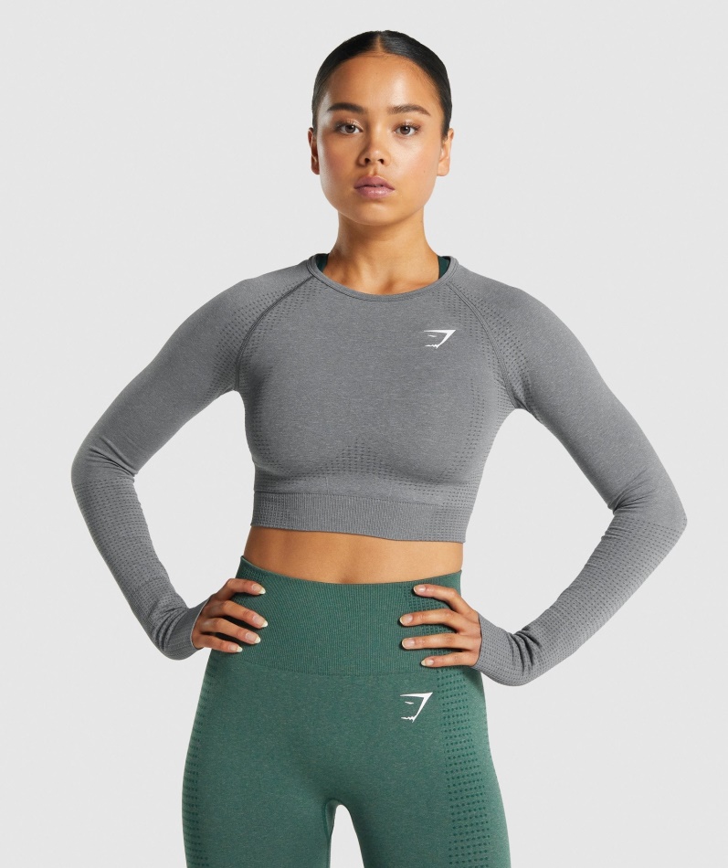 Gymshark Vital Sømløs 2.0 Langermet Crop Top Smokey Grey Mergel