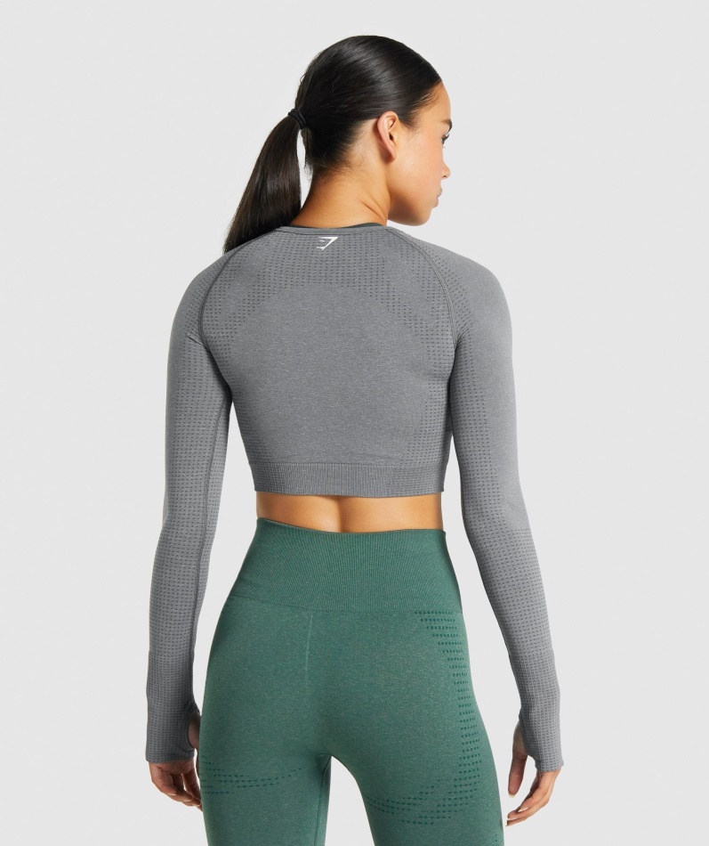 Gymshark Vital Sømløs 2.0 Langermet Crop Top Smokey Grey Mergel