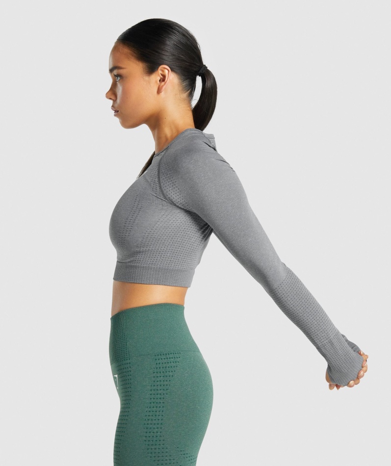 Gymshark Vital Sømløs 2.0 Langermet Crop Top Smokey Grey Mergel