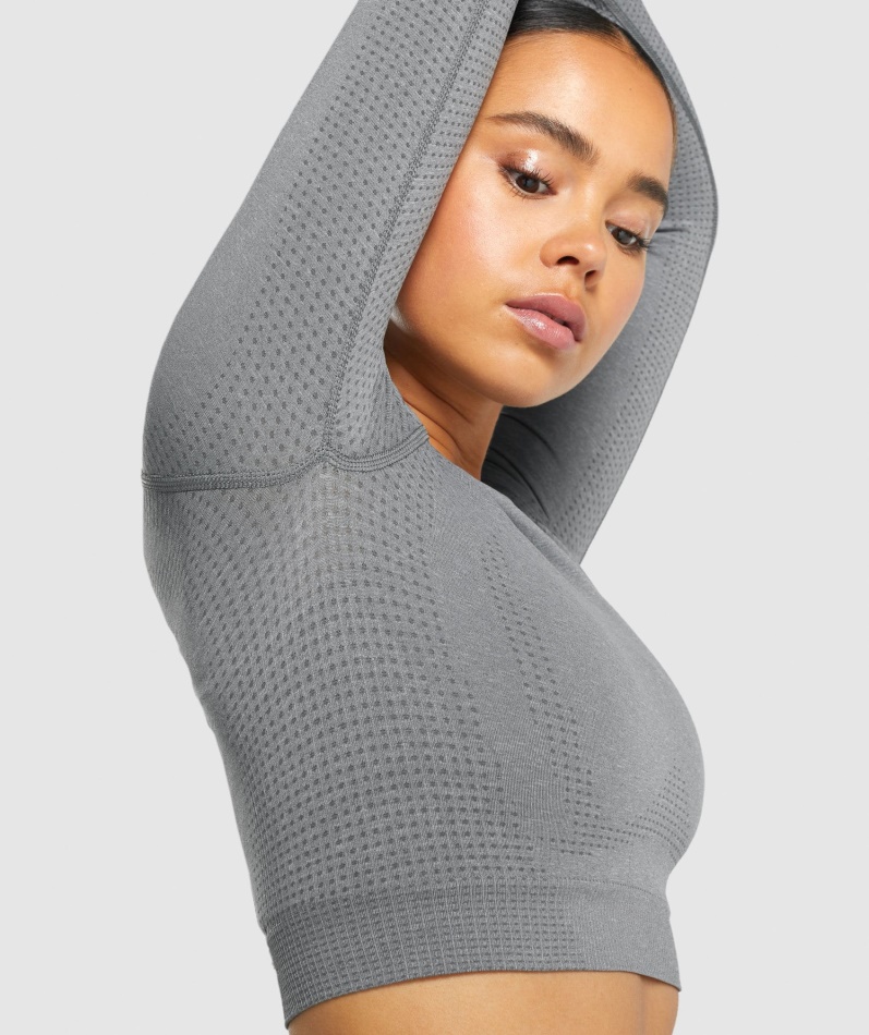 Gymshark Vital Sømløs 2.0 Langermet Crop Top Smokey Grey Mergel