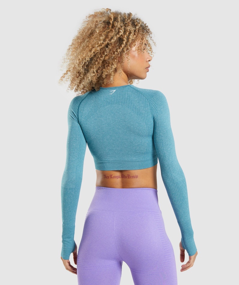 Gymshark Vital Sømløs 2.0 Langermet Crop Top Tahoe Teal Marl