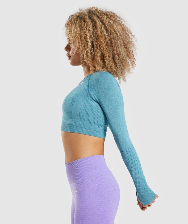 Gymshark Vital Sømløs 2.0 Langermet Crop Top Tahoe Teal Marl