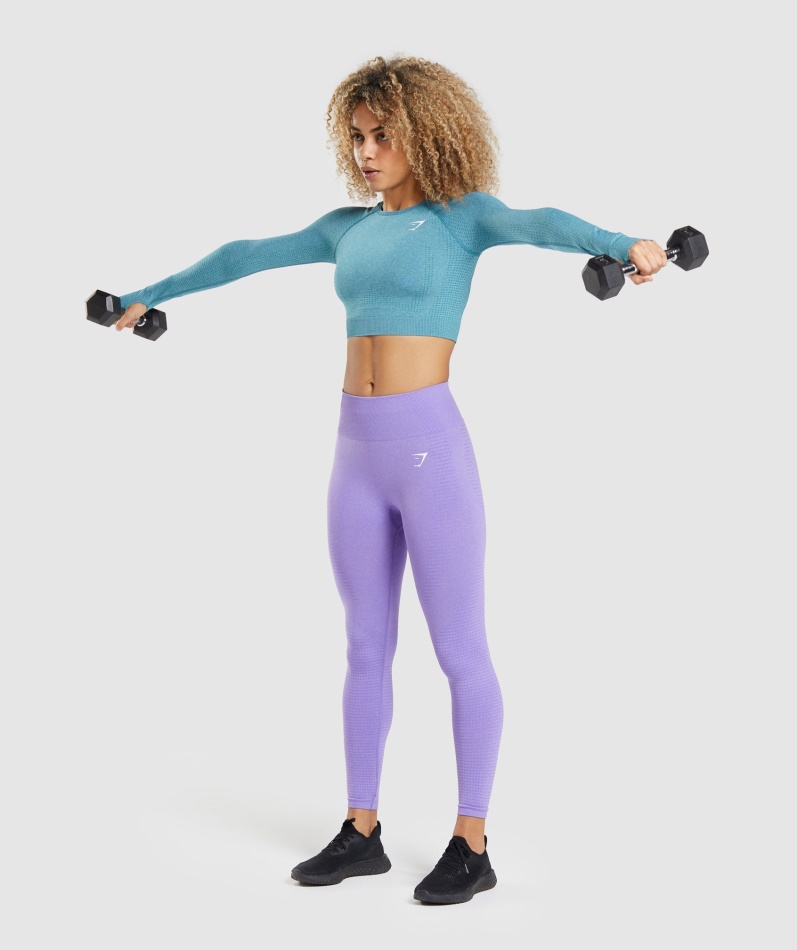 Gymshark Vital Sømløs 2.0 Langermet Crop Top Tahoe Teal Marl