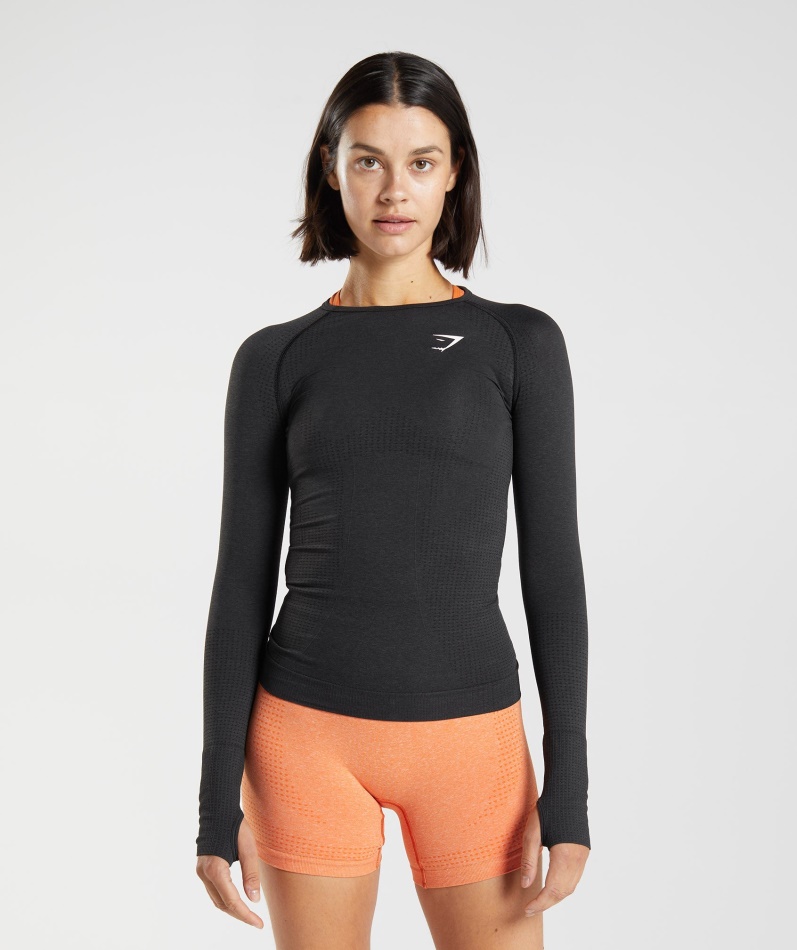 Gymshark Vital Sømløs 2.0 Langermet Topp Svart Mergel