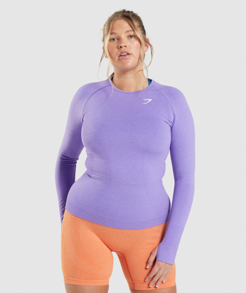 Gymshark Vital Sømløs 2.0 Langermet Topp Lys Lilla Mergel