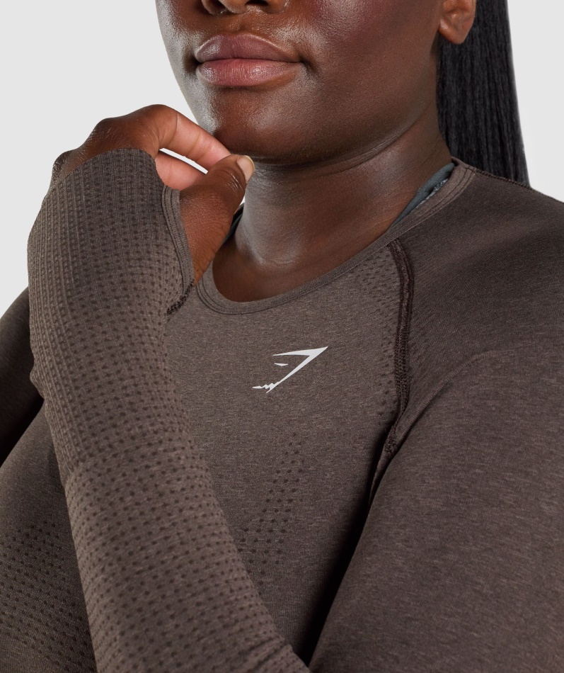 Gymshark Vital Sømløs 2.0 Langermet Topp Brun Mergel