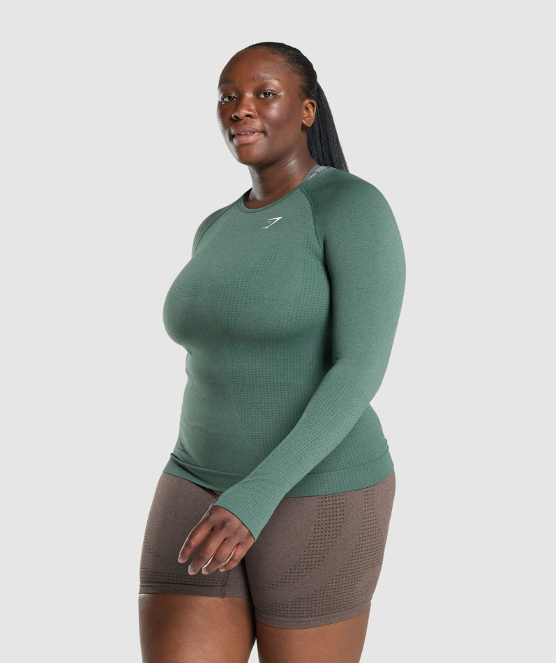 Gymshark Vital Sømløs 2.0 Langermet Topp Mørkegrønn Mergel