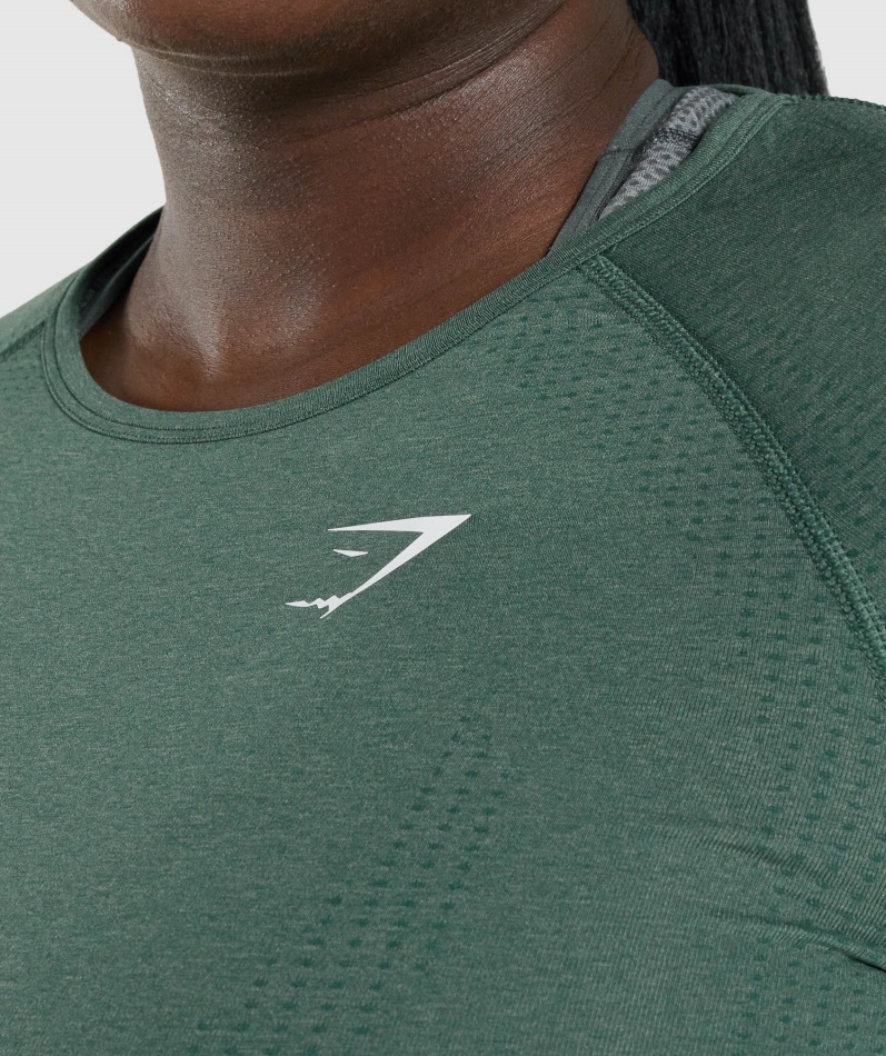 Gymshark Vital Sømløs 2.0 Langermet Topp Mørkegrønn Mergel