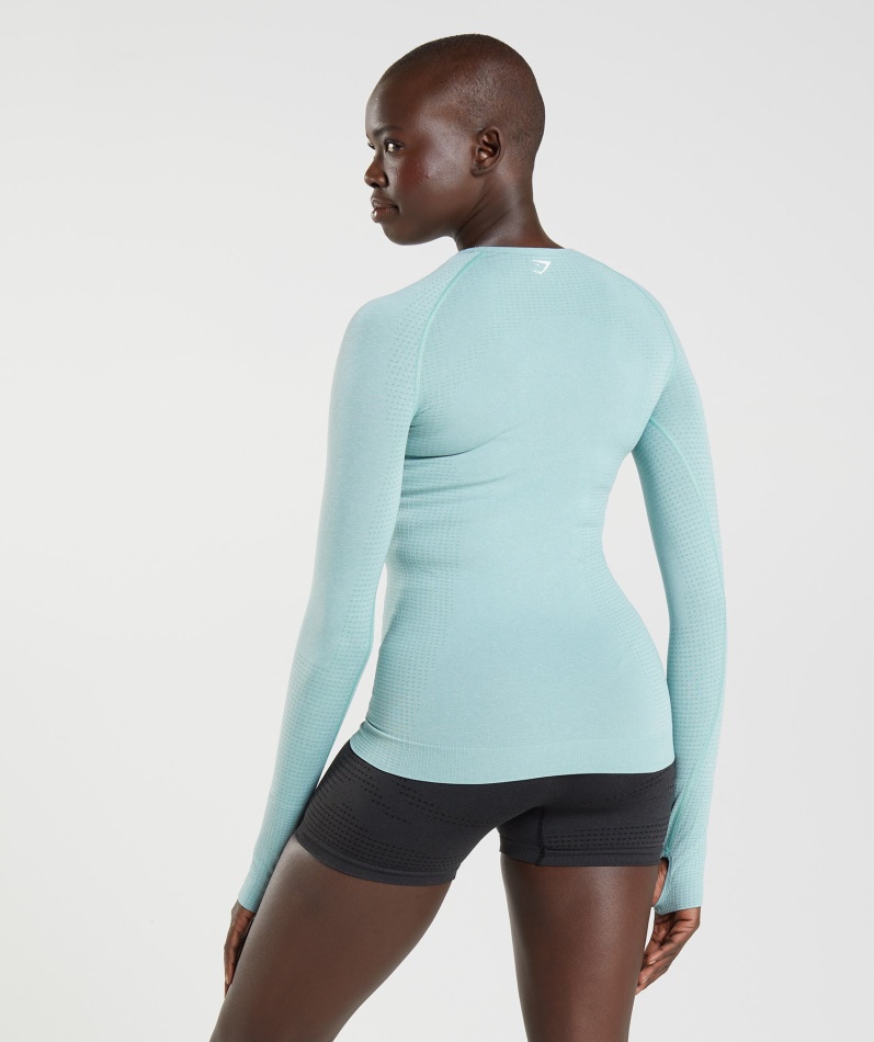 Gymshark Vital Sømløs 2.0 Langermet Topp Perleblå Marl