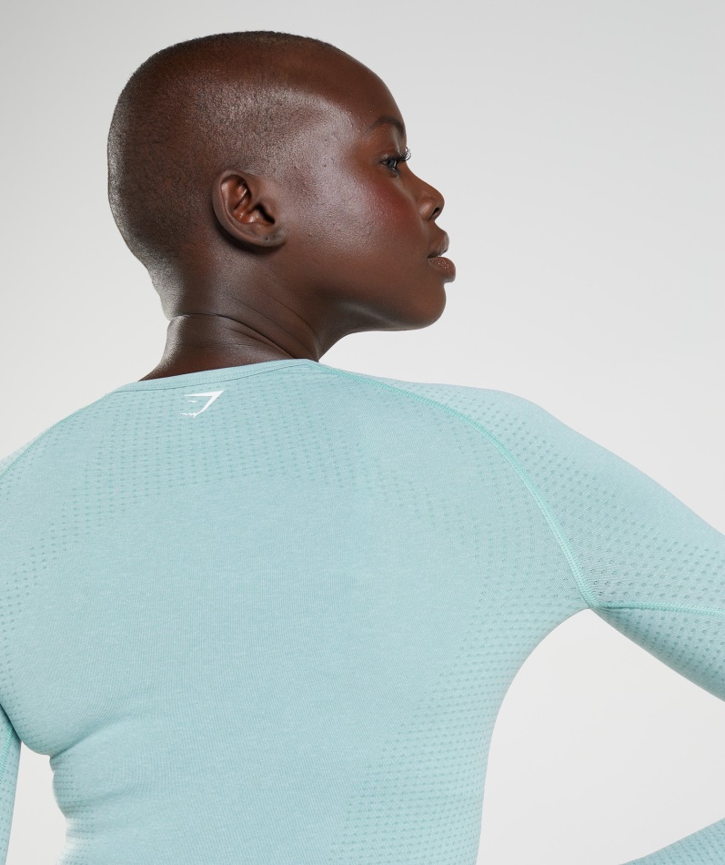 Gymshark Vital Sømløs 2.0 Langermet Topp Perleblå Marl