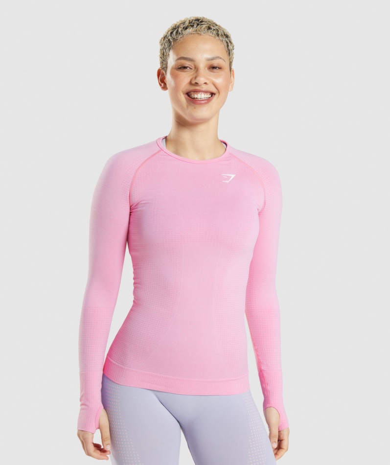 Gymshark Vital Sømløs 2.0 Langermet Topp Sorbet Rosa Mergel