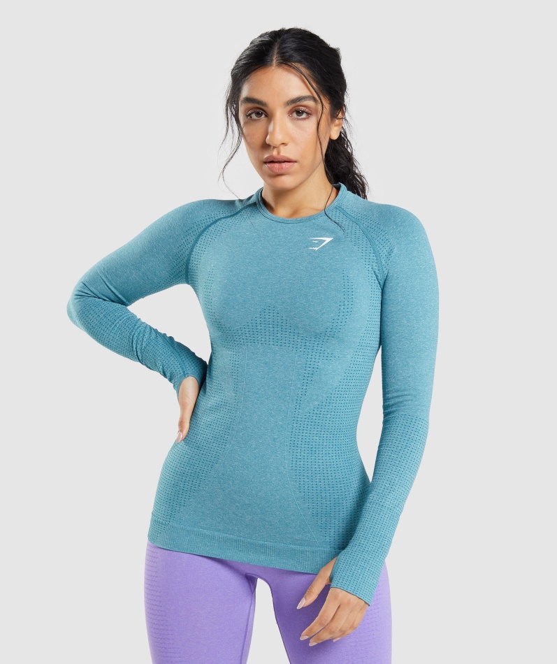 Gymshark Vital Sømløs 2.0 Langermet Topp Tahoe Teal Marl