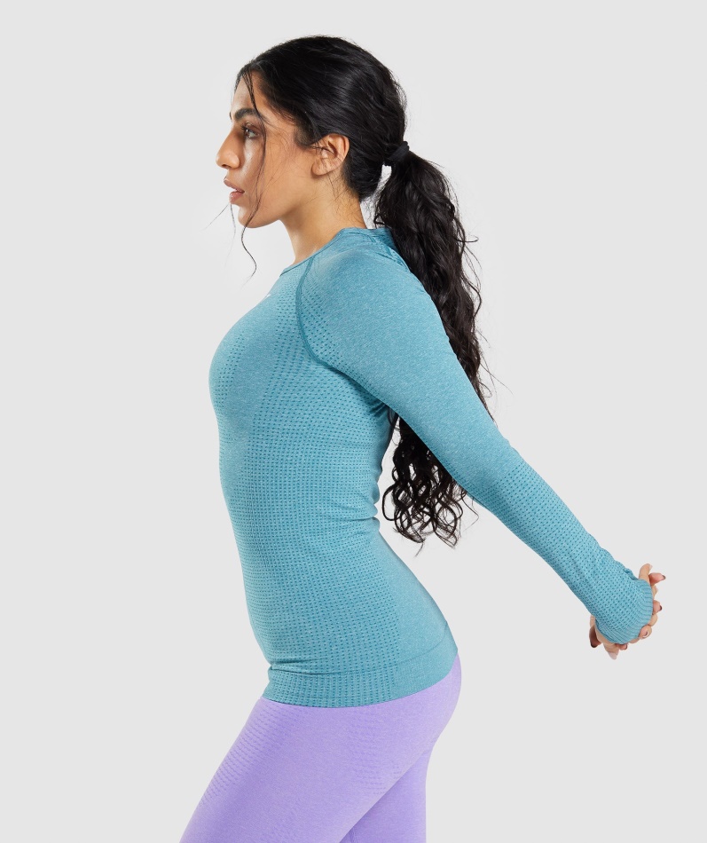 Gymshark Vital Sømløs 2.0 Langermet Topp Tahoe Teal Marl