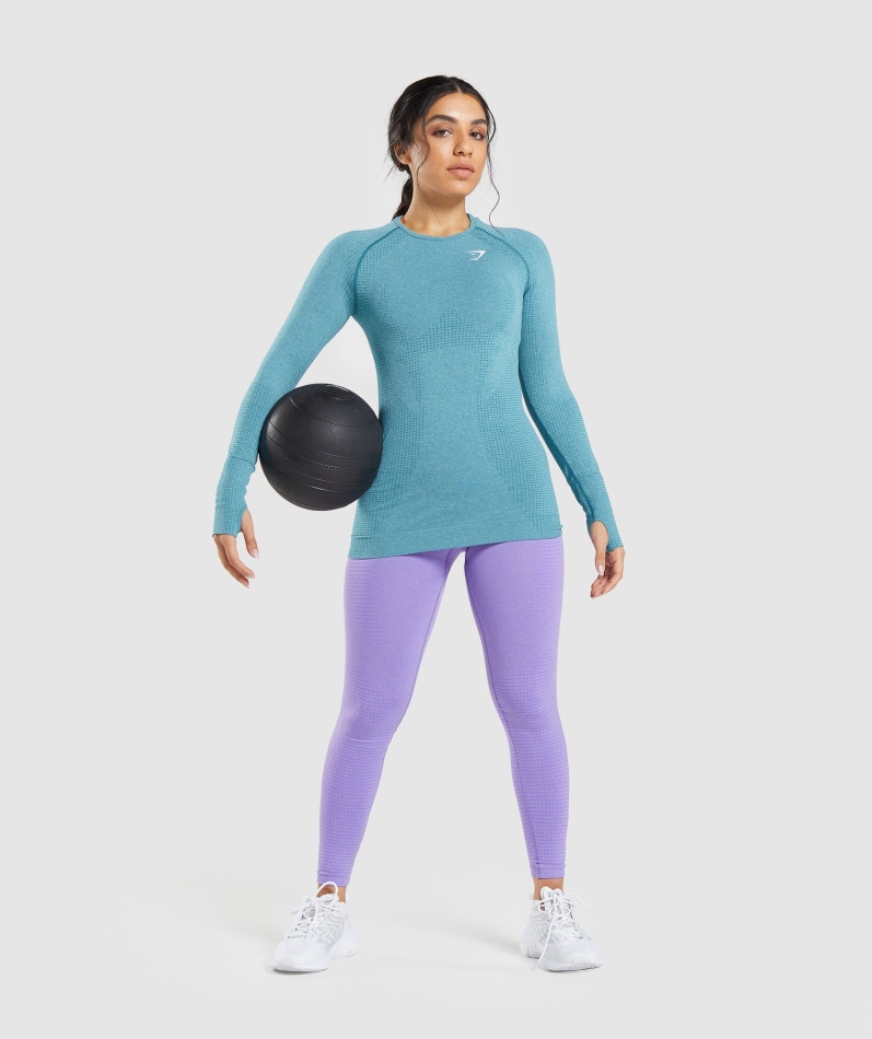 Gymshark Vital Sømløs 2.0 Langermet Topp Tahoe Teal Marl