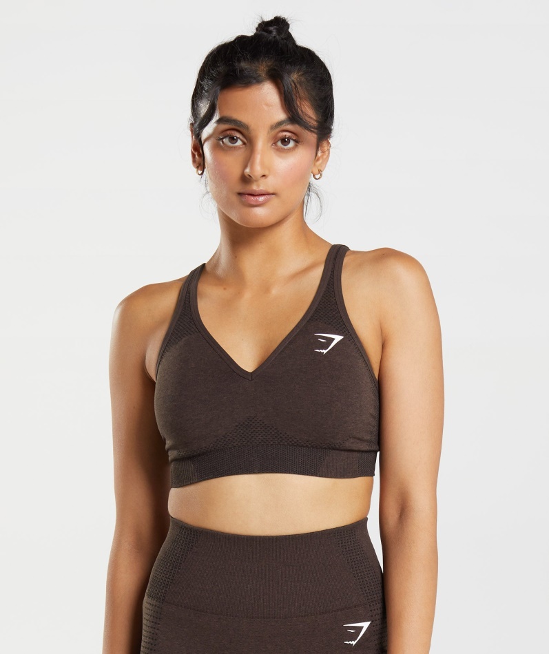 Gymshark Vital Sømløs 2.0 V-hals Sports-bh Kirsebærbrun Mergel