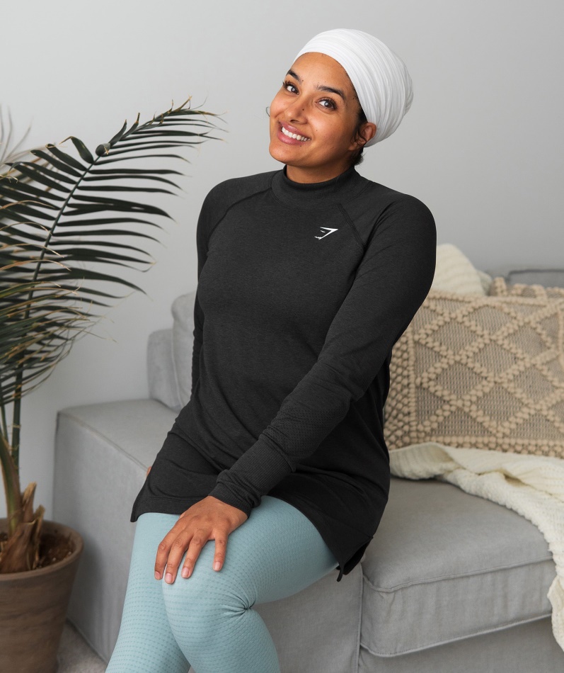 Gymshark Vital Sømløs Lang Linje Topp Svart Mergel