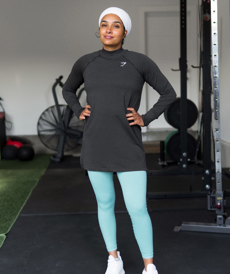 Gymshark Vital Sømløs Lang Linje Topp Svart Mergel