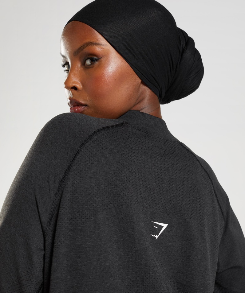 Gymshark Vital Sømløs Lang Linje Topp Svart Mergel