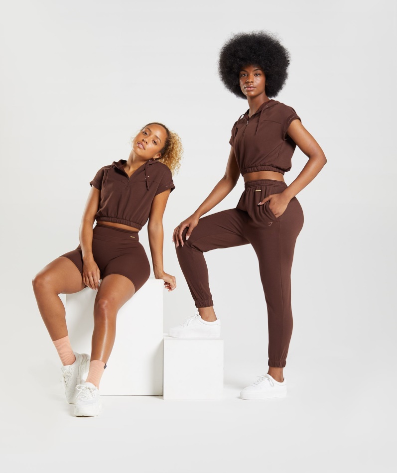 Gymshark Whitney Cropped Ermeløs Hettegenser Gjenopplive Brun