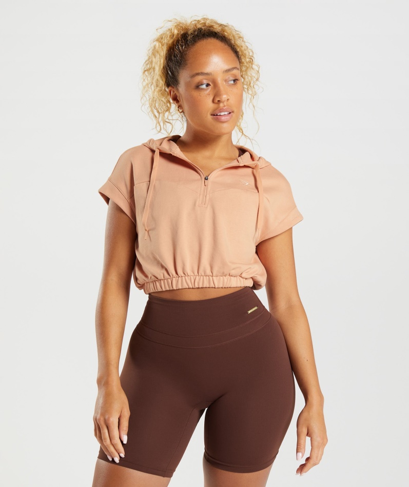Gymshark Whitney Cropped Ermeløs Hettegenser Sunset Beige