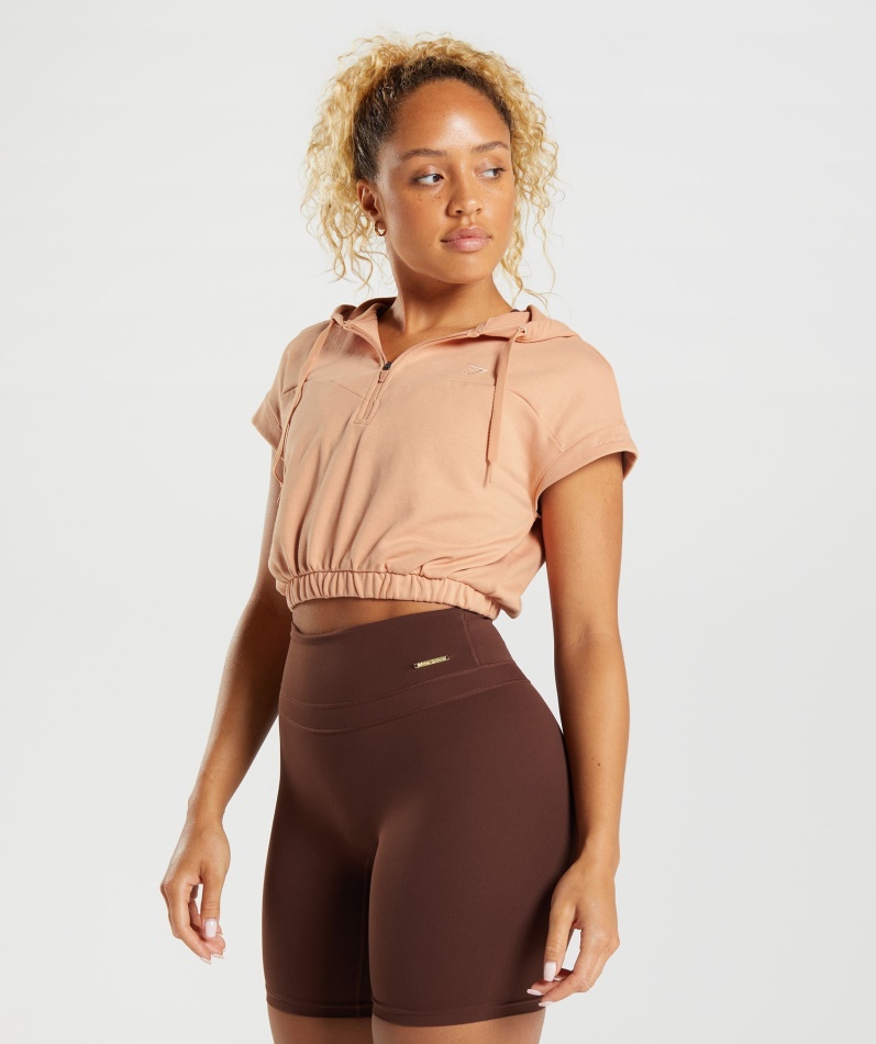 Gymshark Whitney Cropped Ermeløs Hettegenser Sunset Beige